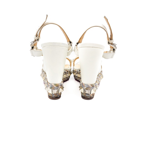 Christian Louboutin White Leather Gold Studded Espadrille Platform Sandals EU 36 - Picture 7 of 8